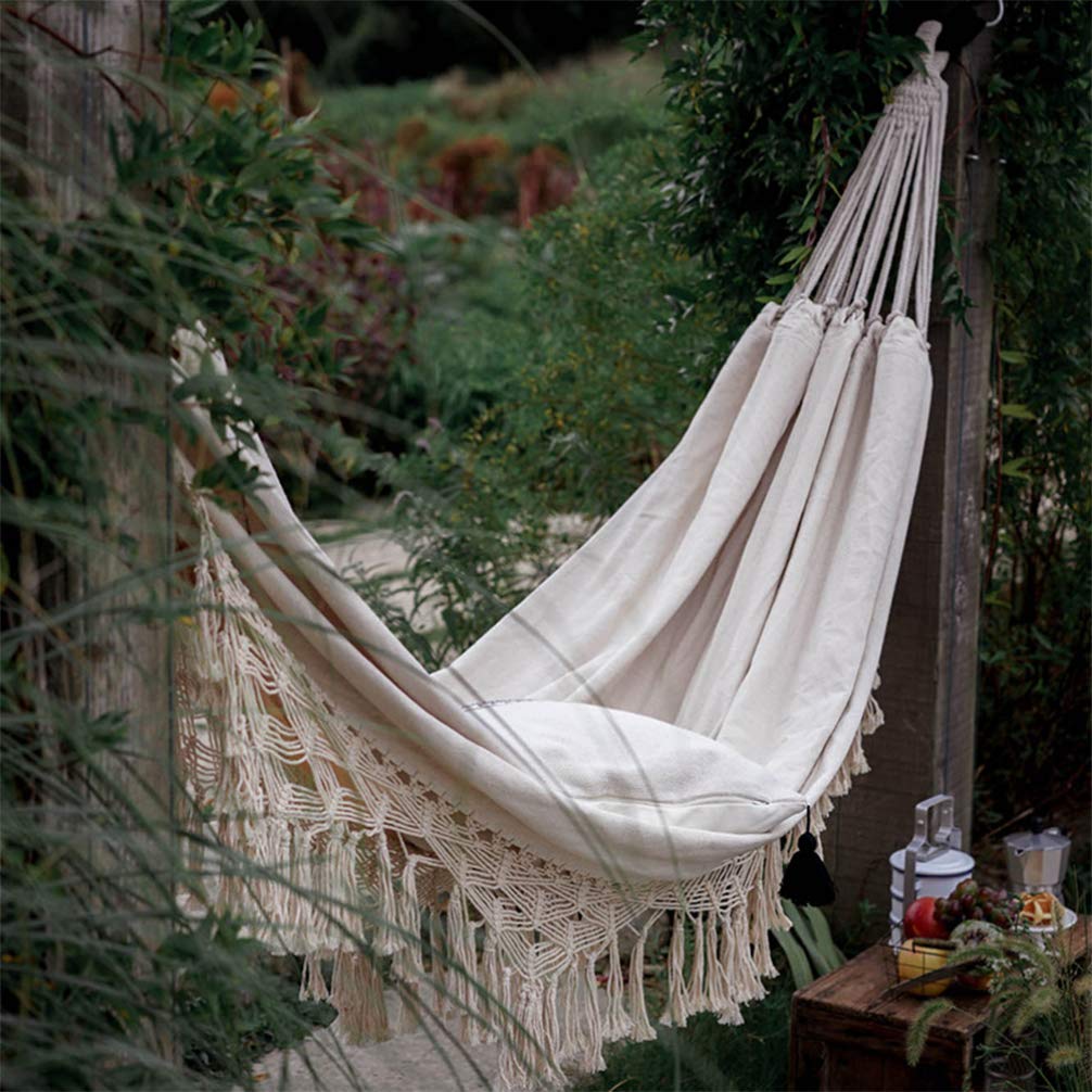 Stylish Canvas Hammock Tassels Double Person Outdoor Swing Bed - From Where - 