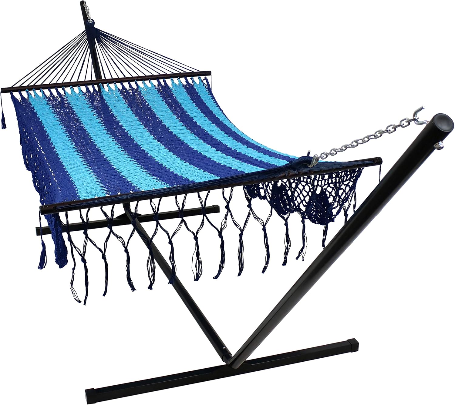 Sunnydaze Hand - Woven Cotton and Nylon American - Style Mayan Hammock with 15 - Foot Steel Stand - 400 - Pound Capacity - Natural - From Where - 