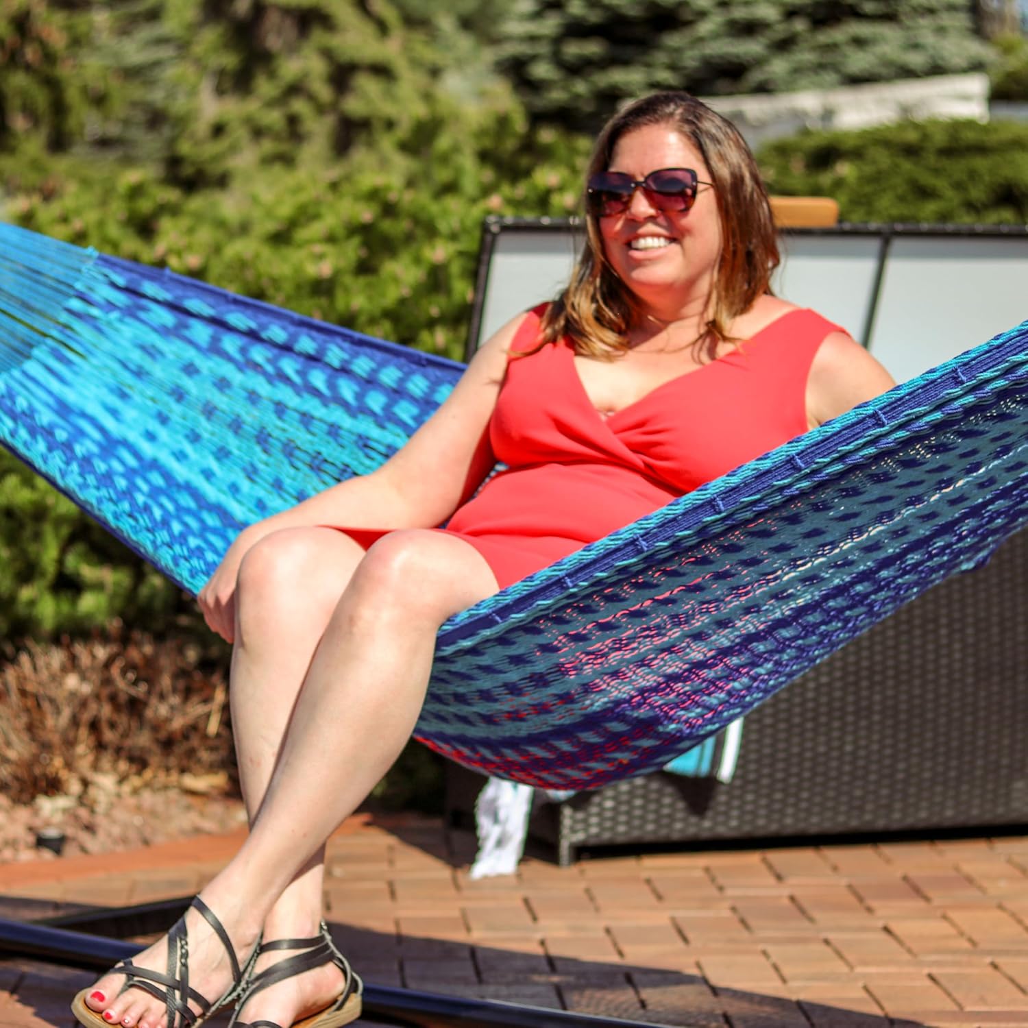 Sunnydaze Hand - Woven Cotton and Nylon American - Style Mayan Hammock with 15 - Foot Steel Stand - 400 - Pound Capacity - Natural - From Where - 