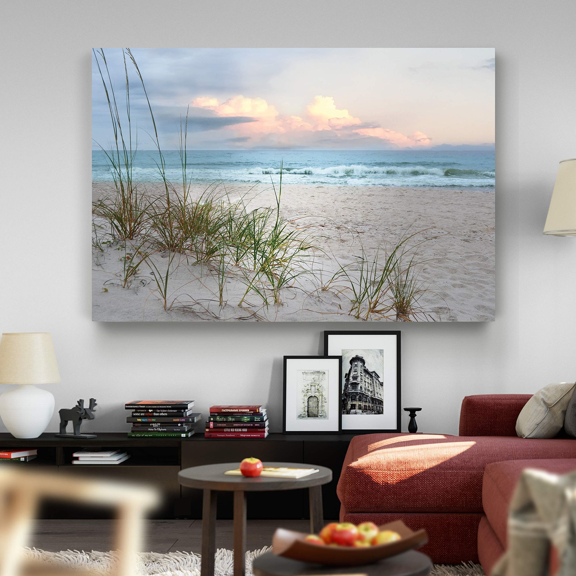 Sunset View at Calm Sandy Beach Canvas - From Where - 