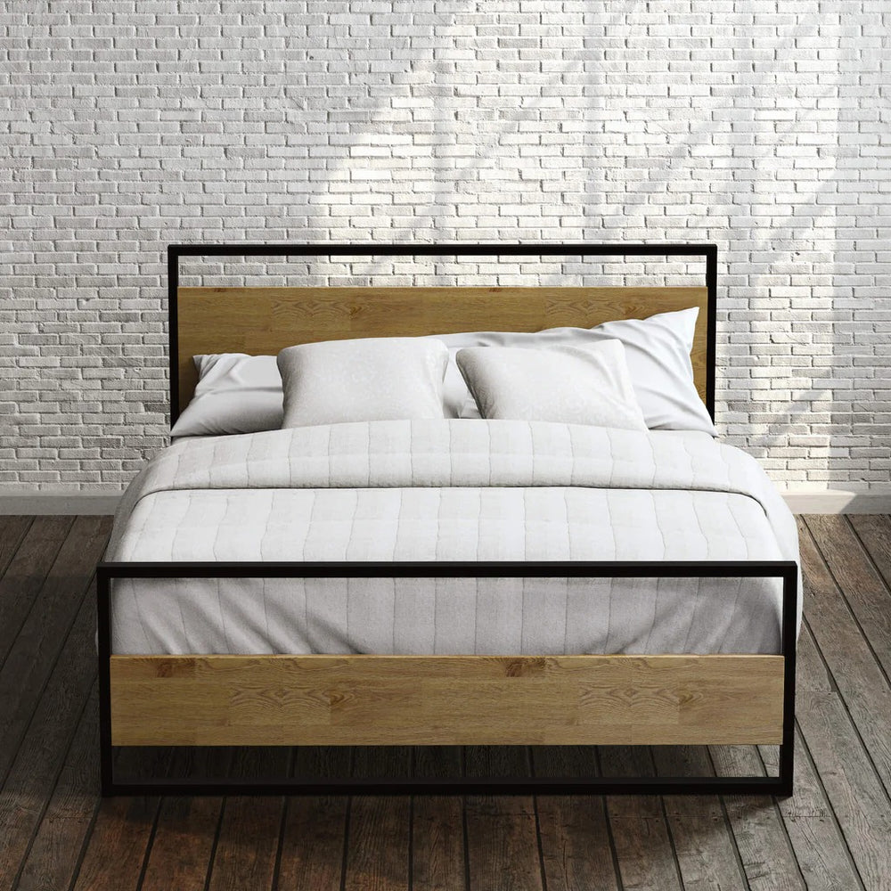 Suzanne Metal and Bamboo Platform Bed Frame with USB Port
