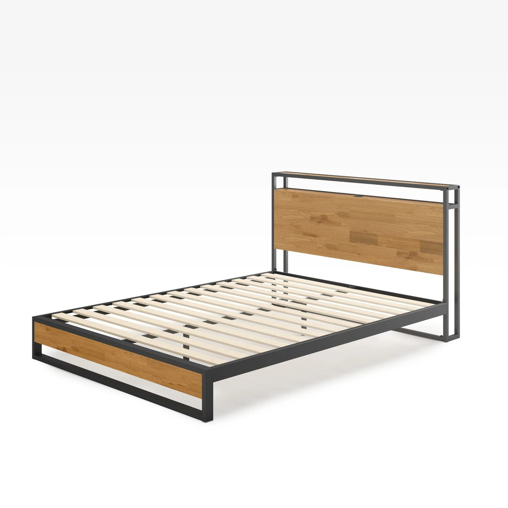 Suzanne Metal and Bamboo Platform Bed Frame with USB Port