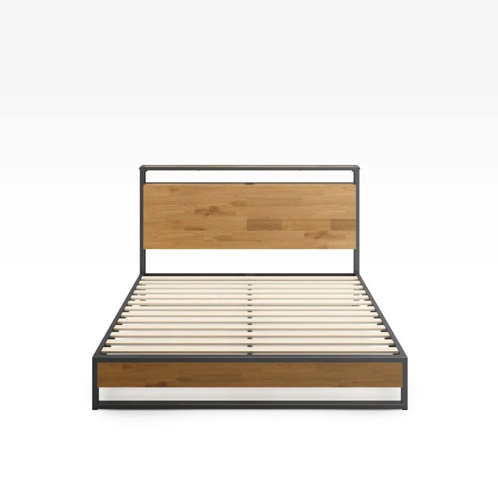 Suzanne Metal and Bamboo Platform Bed Frame with USB Port - From Where Finds - 