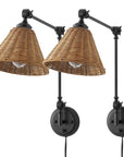 Swing Arm Wall Sconce with Rattan Shades (Set of 2) - From Where - 