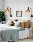 Swing Arm Wall Sconce with Rattan Shades (Set of 2) - From Where - 