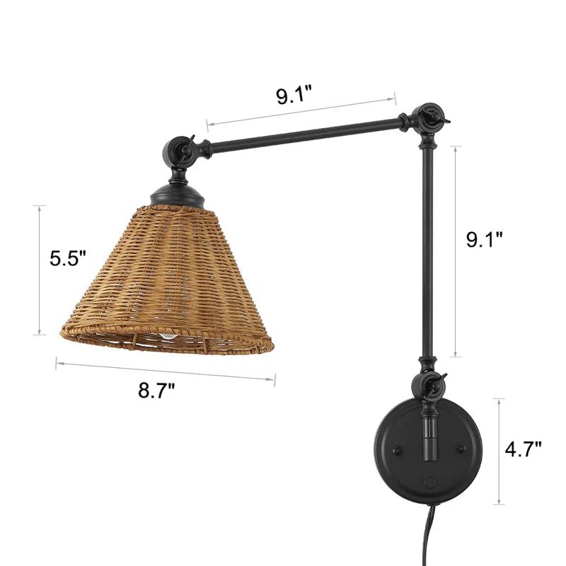 Swing Arm Wall Sconce with Rattan Shades (Set of 2) - From Where - 