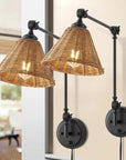 Swing Arm Wall Sconce with Rattan Shades (Set of 2) - From Where - 