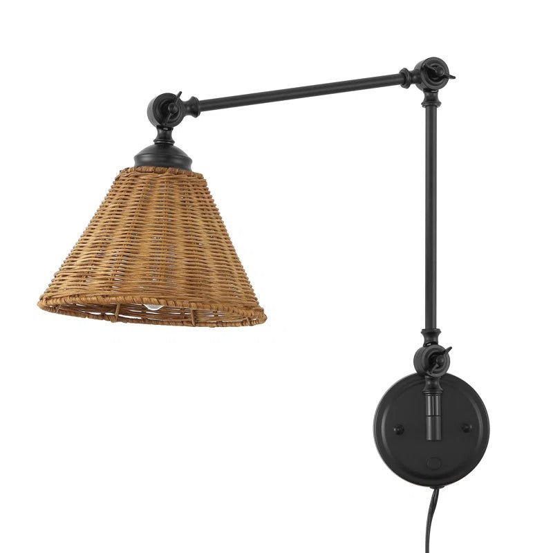 Swing Arm Wall Sconce with Rattan Shades (Set of 2) - From Where - 
