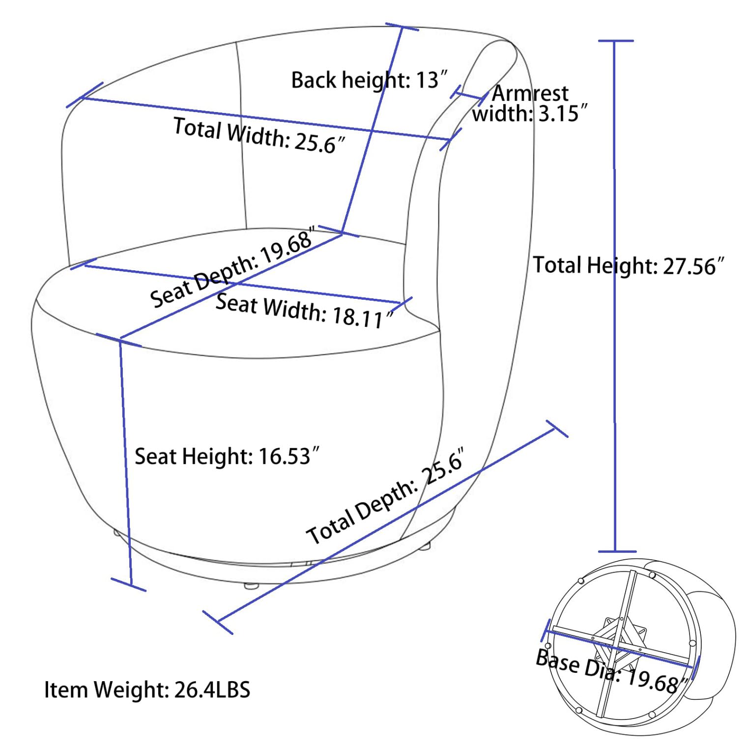 Swivel Barrel Chair with Metal Base - From Where - 