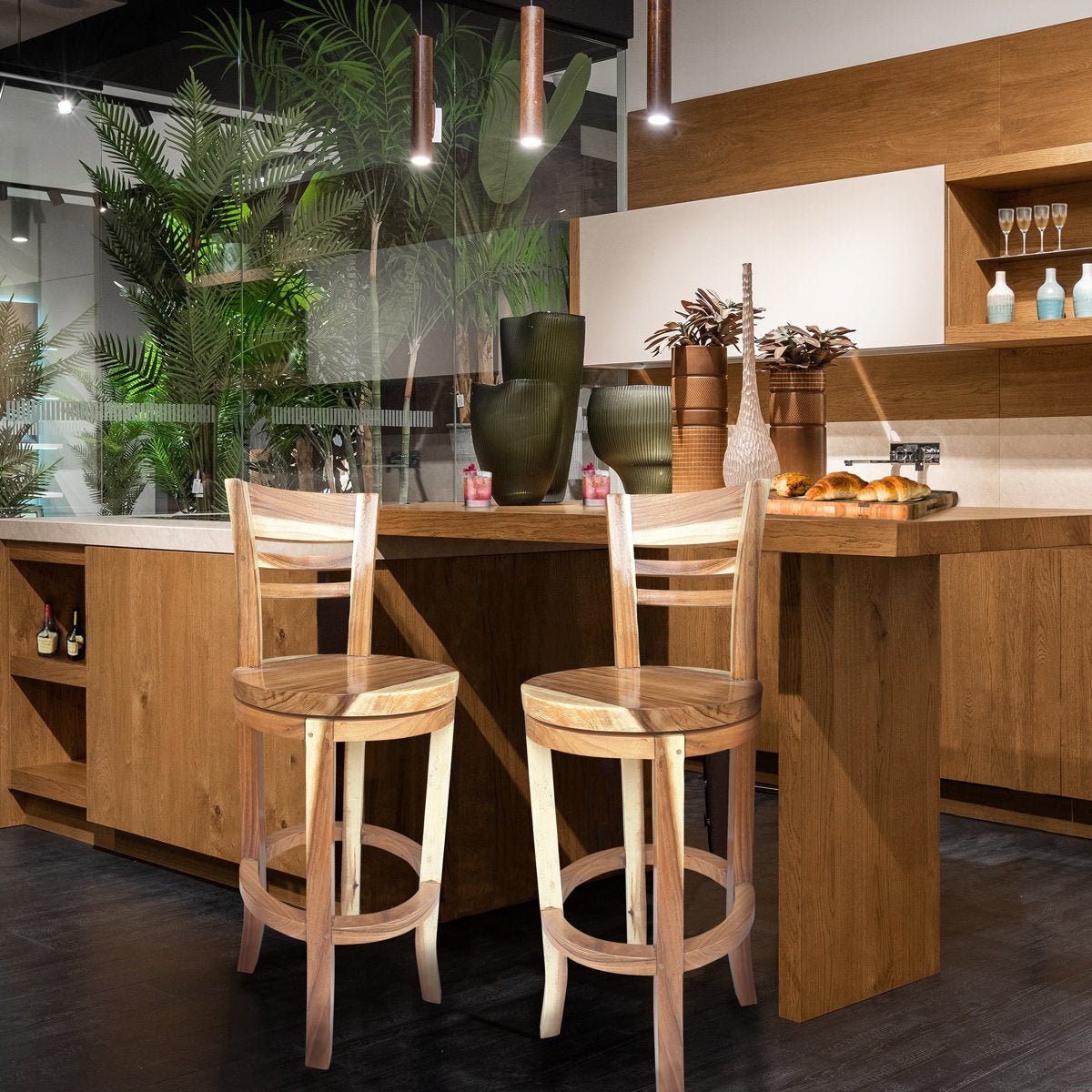 Swivel Solid Wood Bar Stool - From Where - 