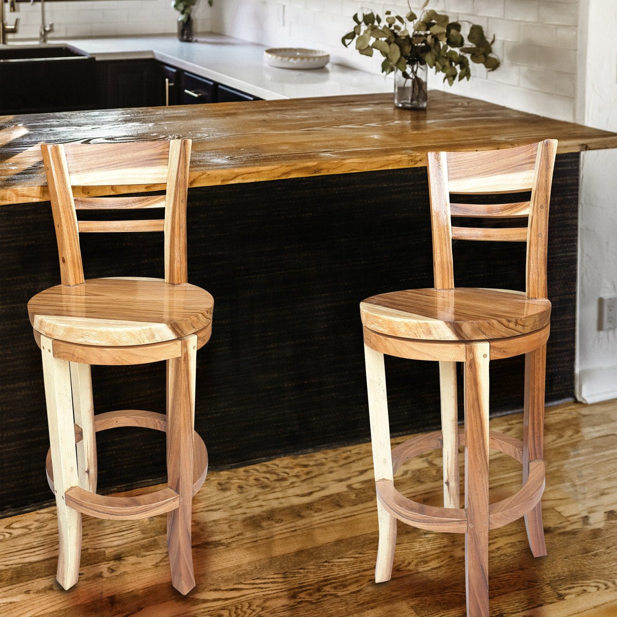 Swivel Solid Wood Bar Stool - From Where - 