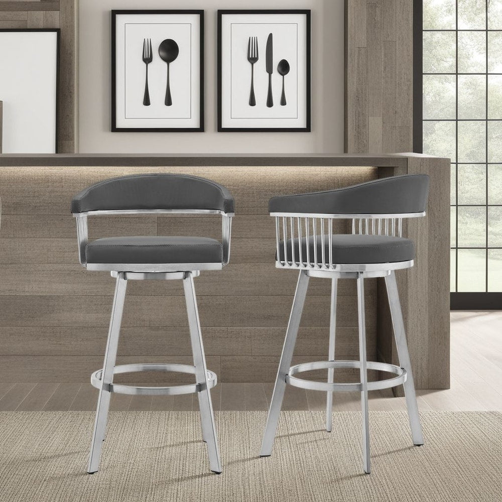 Swivel Upholstered Counter Stool with Metal Base - From Where - 