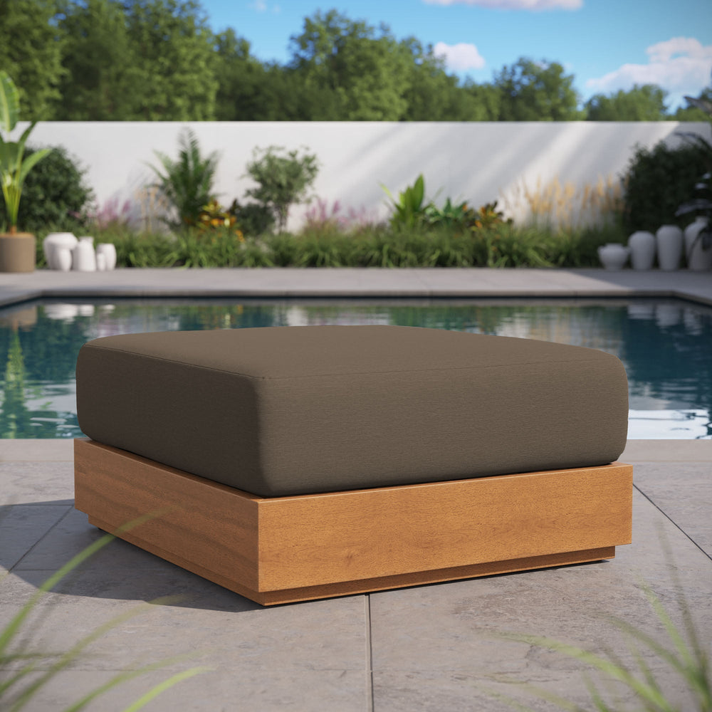 Tahoe Outdoor Patio Acacia Wood Ottoman - From Where Finds - 