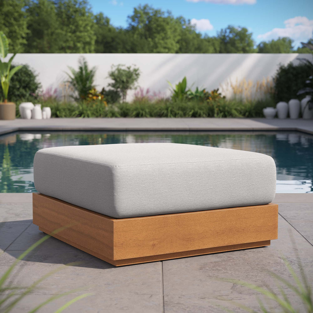 Tahoe Outdoor Patio Acacia Wood Ottoman - From Where Finds - 