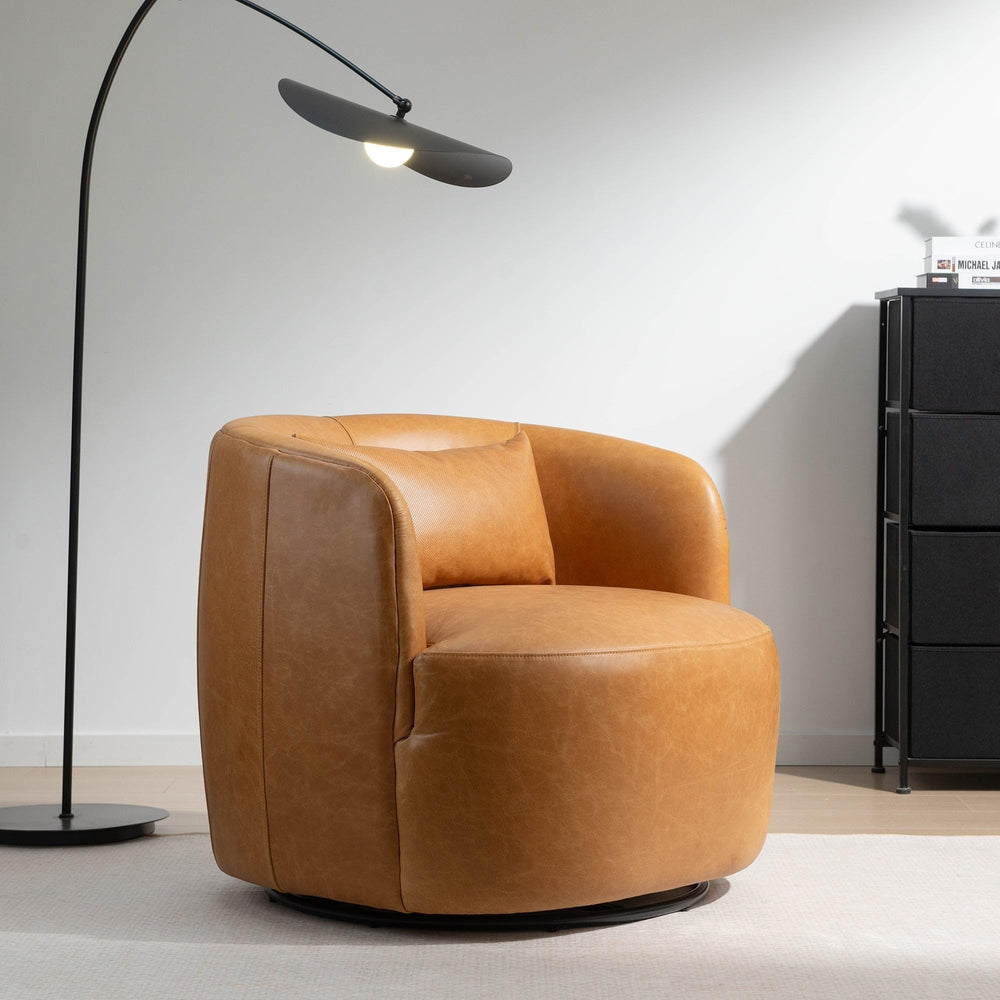 Tan Grain Swivel Barrel Armchair - From Where - 