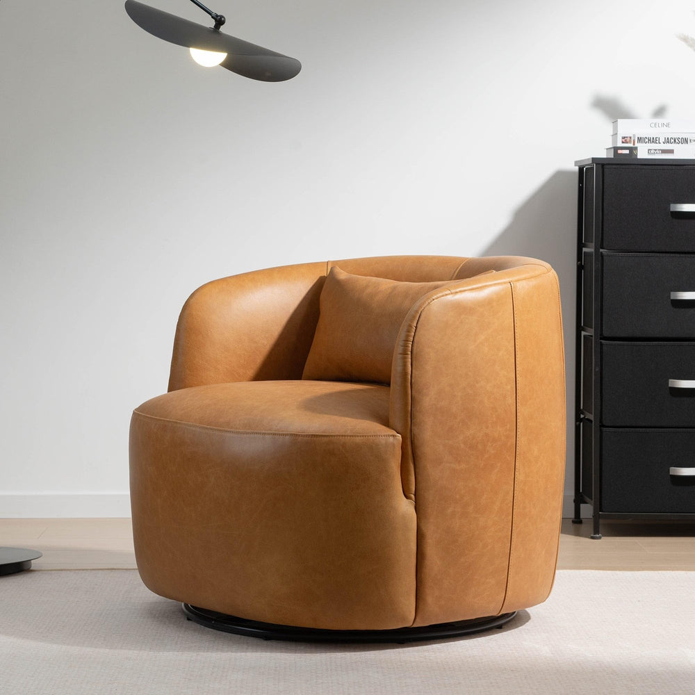 Tan Grain Swivel Barrel Armchair - From Where - 