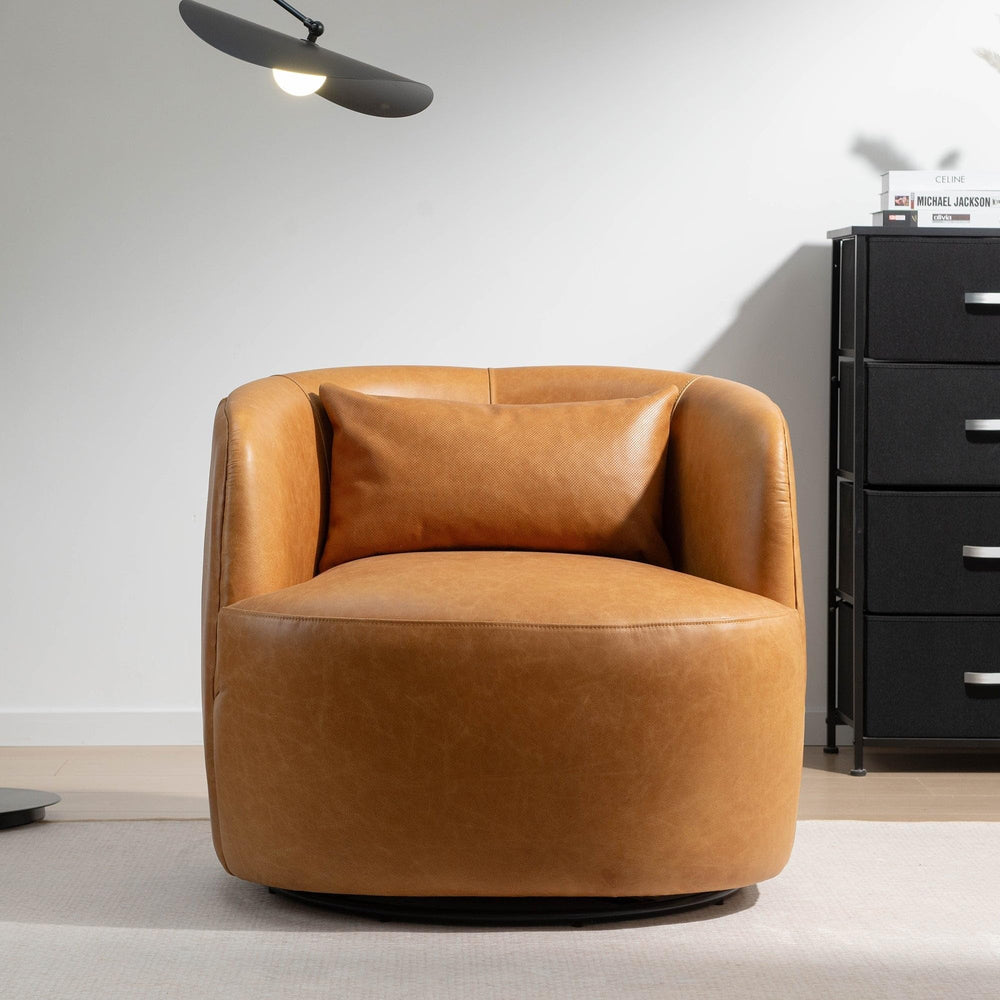 Tan Grain Swivel Barrel Armchair - From Where - 