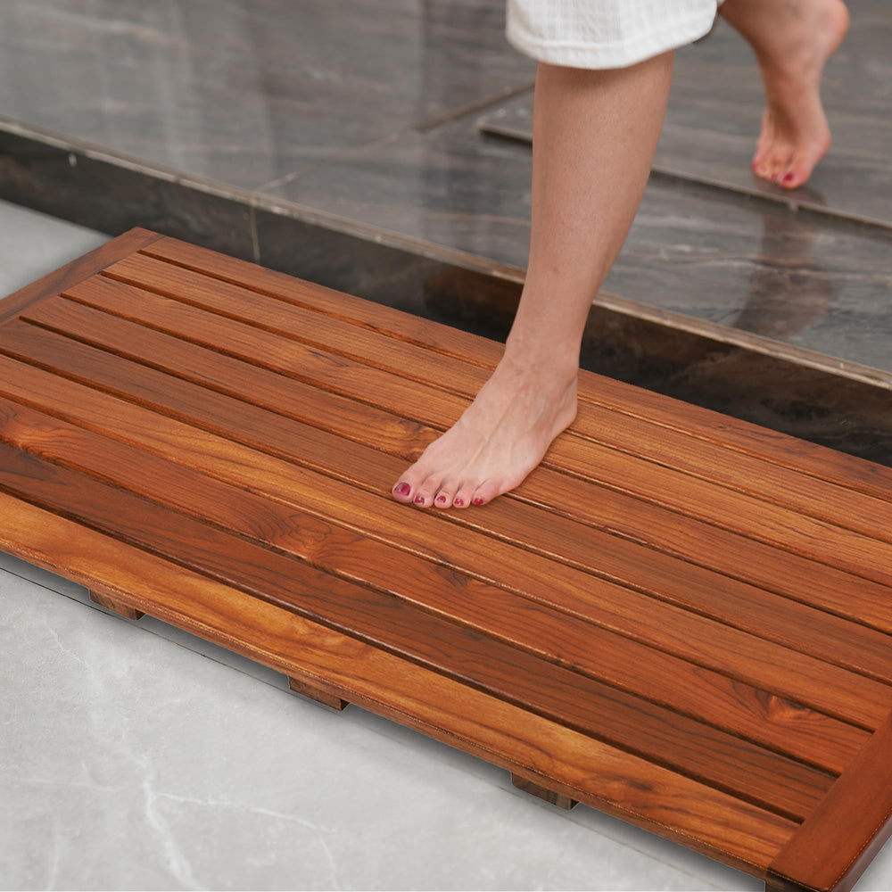 Teak Wood Bathroom Mat - From Where - 