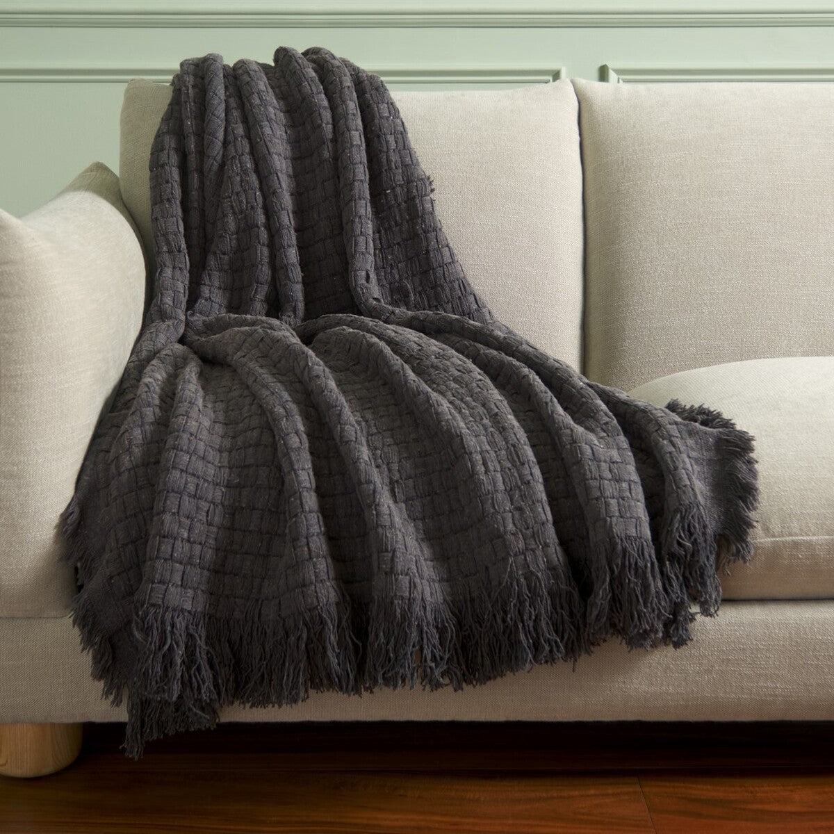 Inaya, 51" X 67", Grey, Cotton Throw- THR5002C-5167