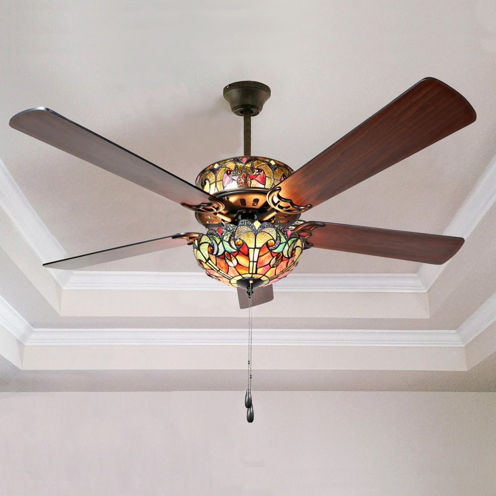 Tiffany Style Stained Glass Halston Ceiling Fan - From Where - 