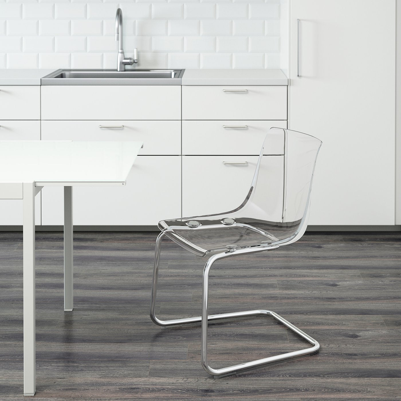 TOBIAS chair, clear/chrome plated