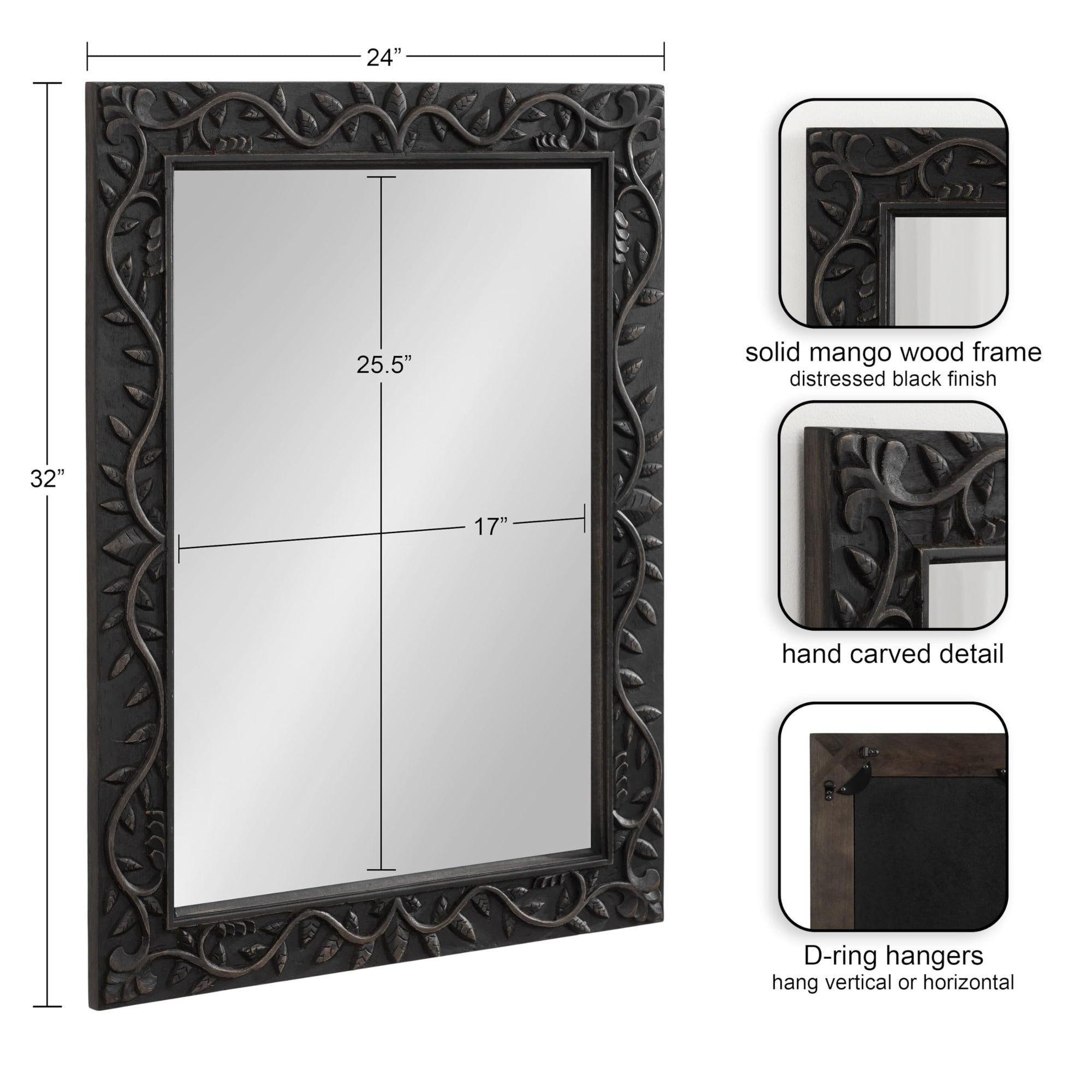 Traditional Rectangle Carved Wood Mirror - From Where - 