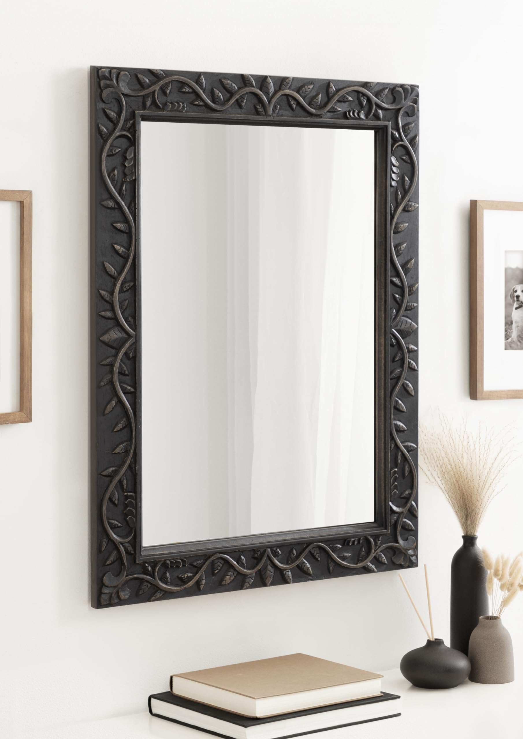 Traditional Rectangle Carved Wood Mirror - From Where - 