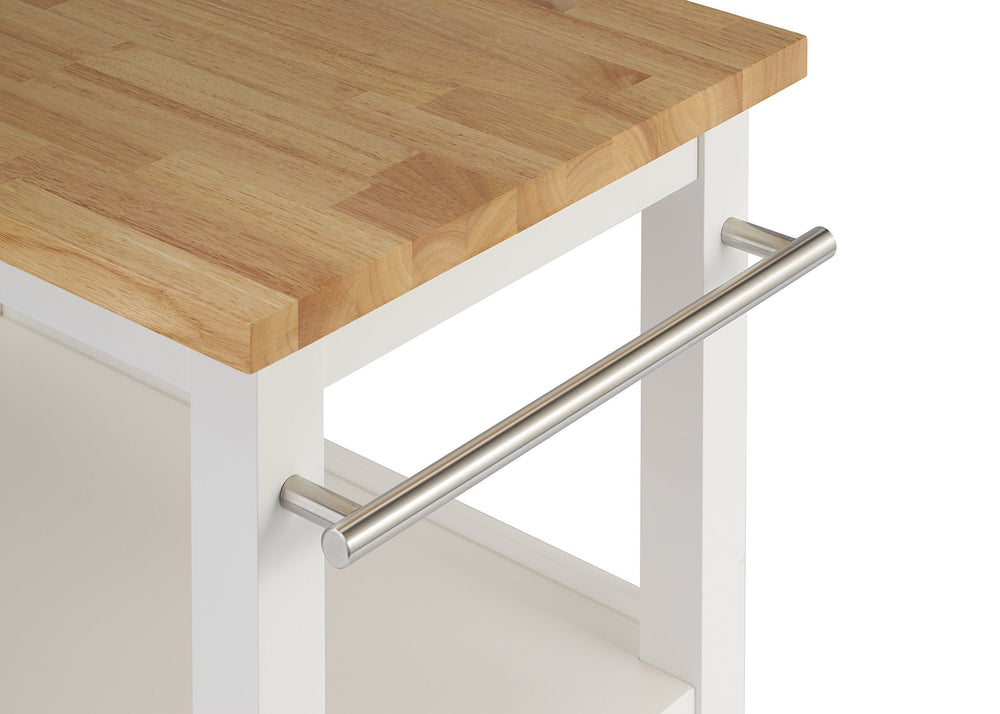 TRINITY 30 - Inch Wood Kitchen Coffee Cart with Wheels, Two Shelves, and Rubberwood Work Surface for Kitchen Storage and Food Preparation, 30” W x 18” D x 35” H - From Where - 