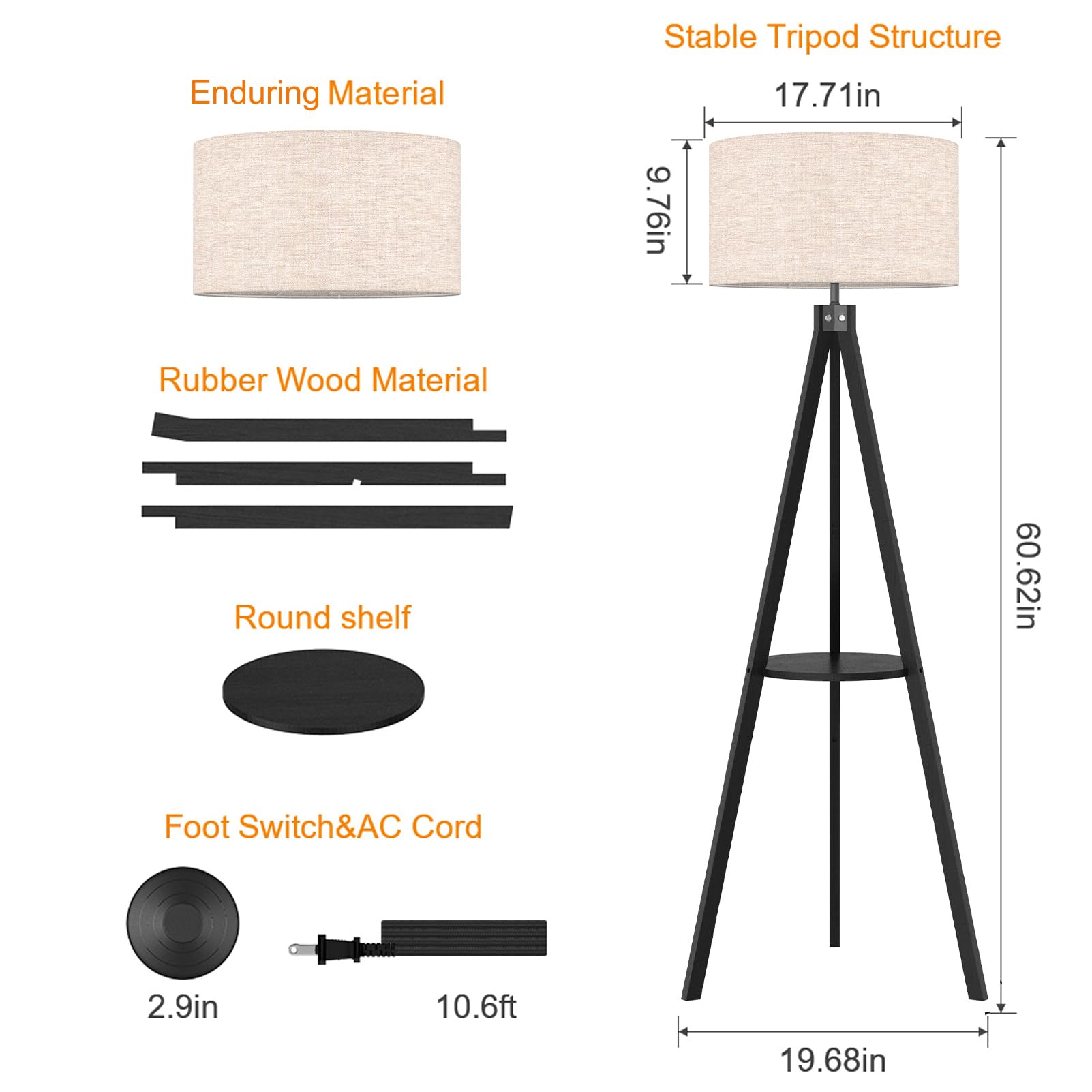 Tripod Floor Lamp with Shelf - From Where - 