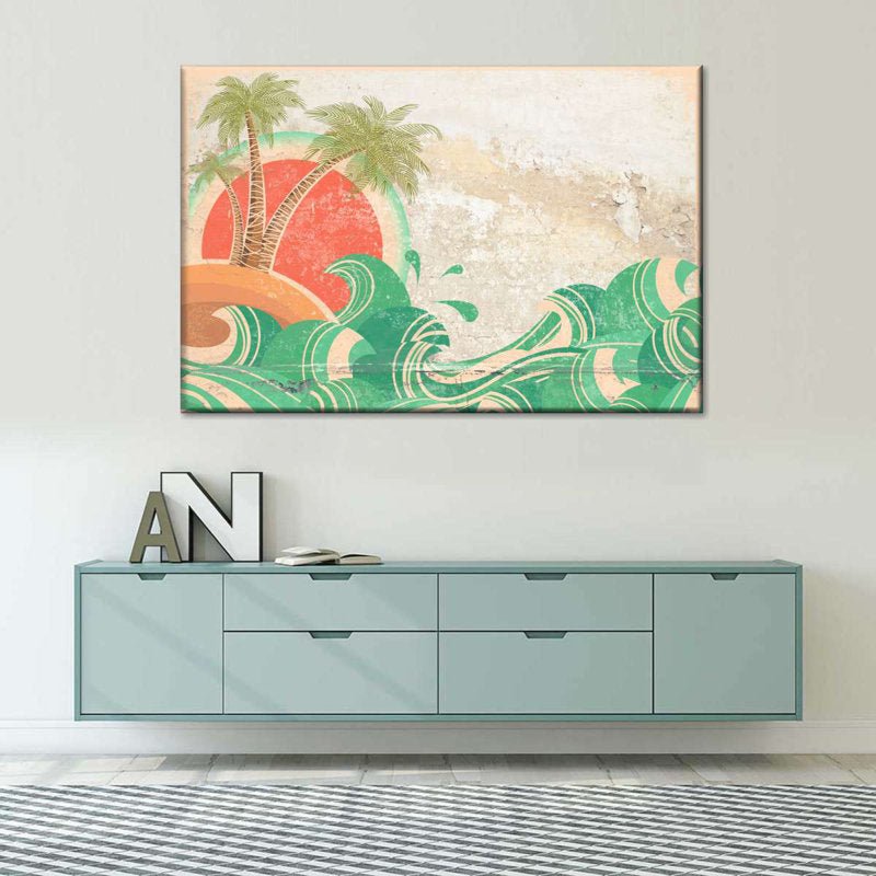Tropical Beach Retro Waves Canvas Print - From Where - 