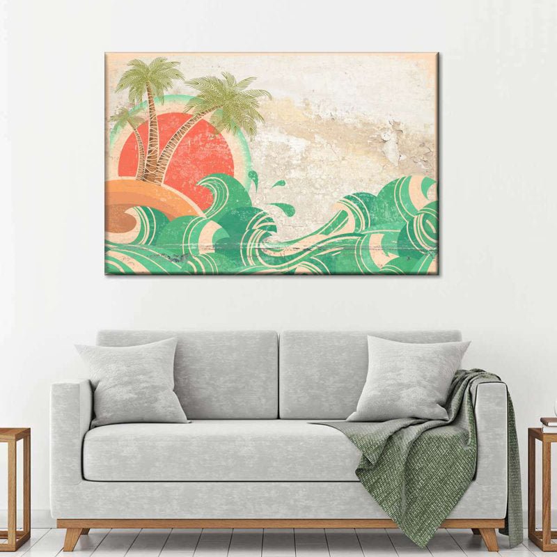 Tropical Beach Retro Waves Canvas Print - From Where - 