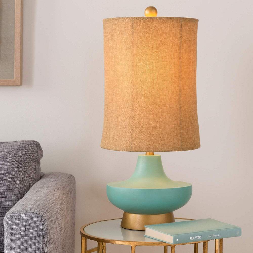 Turquoise Over Bronze Natural Shade Lamp - From Where - 