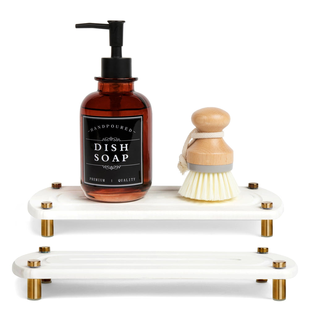 TWINKLE MOMENT 2PCS Instant Dry Sink Caddy Organizer, Fast Drying Sponge and Soap Dispenser Holder for Kitchen and Bathroom Countertop, Stainless Steel Feet, and Non Slip Bottom Pure White - From Where - 