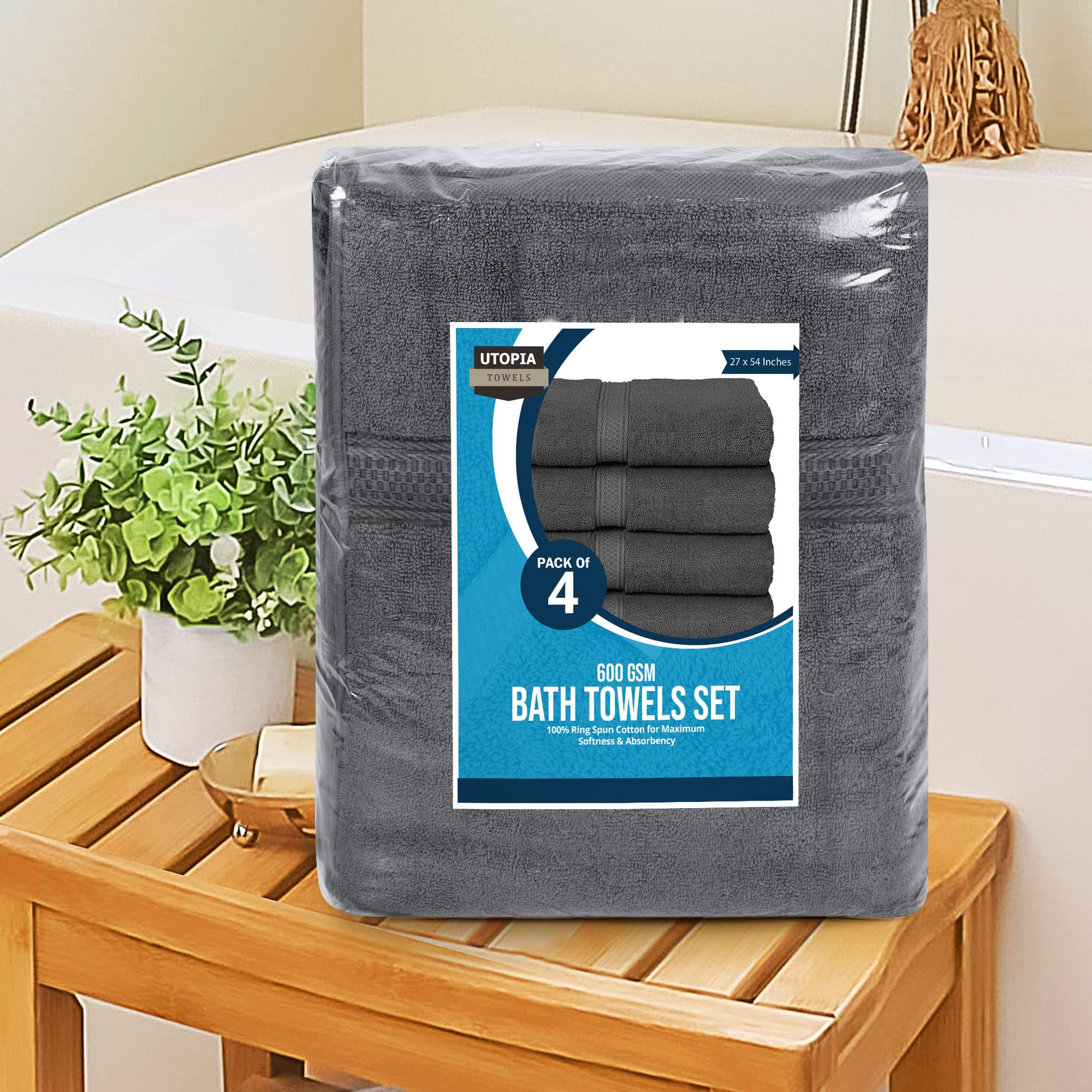 Utopia Towels 4 Pack Premium Bath Towels Set, 27 by 54 Inches, 100% Ring Spun Cotton 600GSM, Lightweight and Highly Absorbent Quick Drying Towels, Perfect for Daily Use, Grey - From Where - 