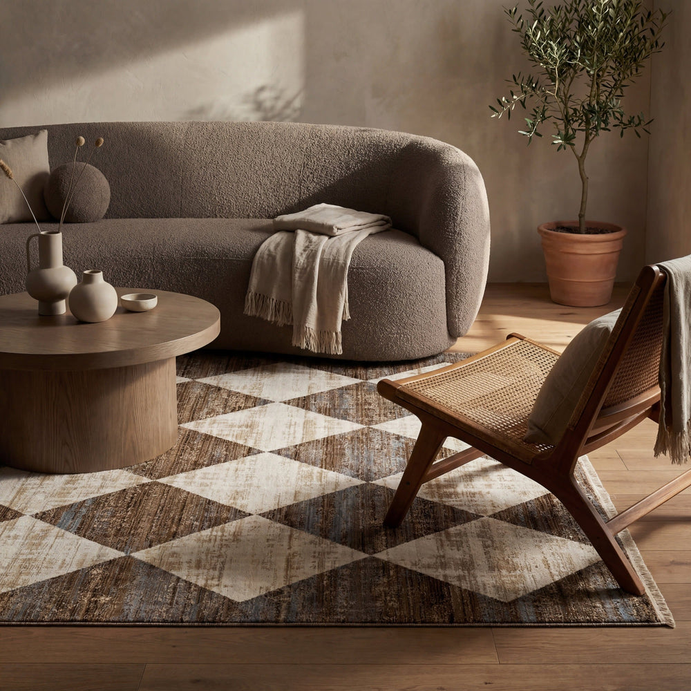 Vanni Checkered Fringed Rug - From Where Finds -