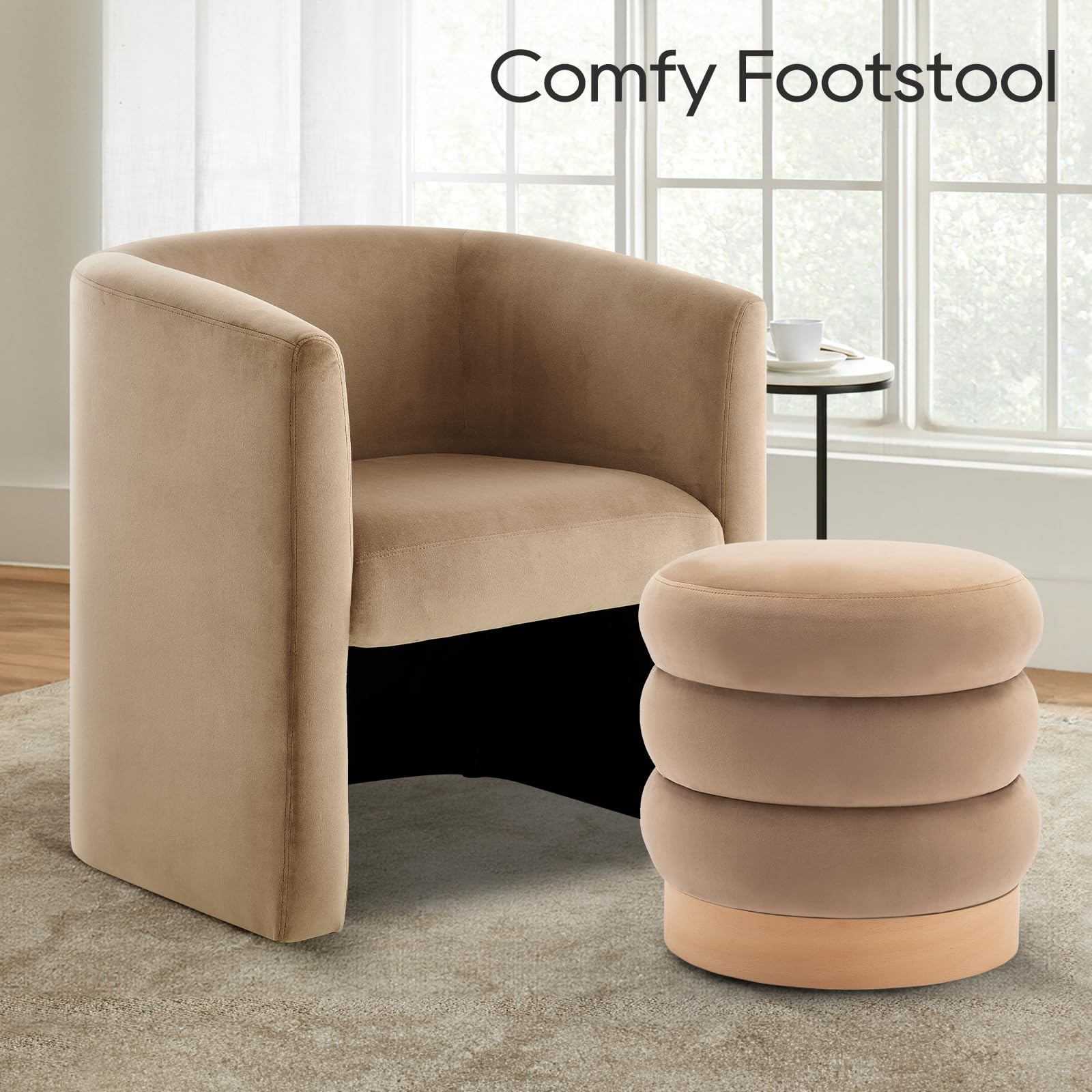 Velvet Ottoman Footstool with Wood Base - From Where - 