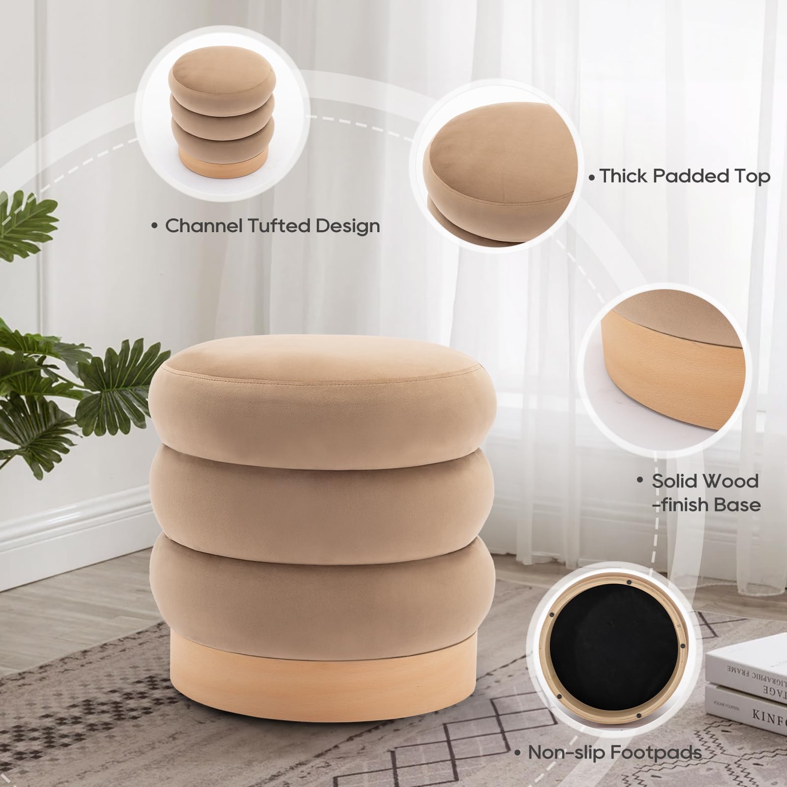 Velvet Ottoman Footstool with Wood Base - From Where - 