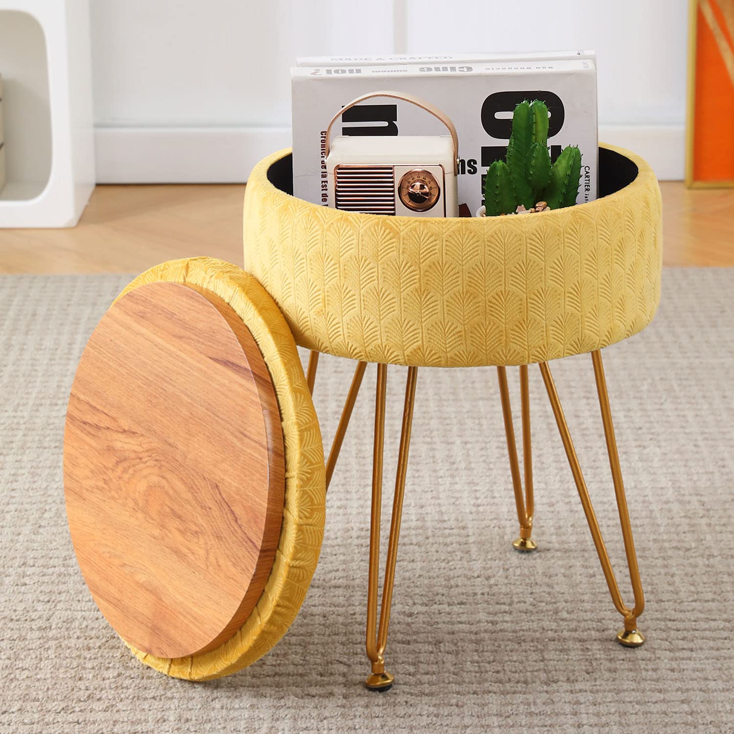 Velvet Ottoman with Storage Space - From Where - 