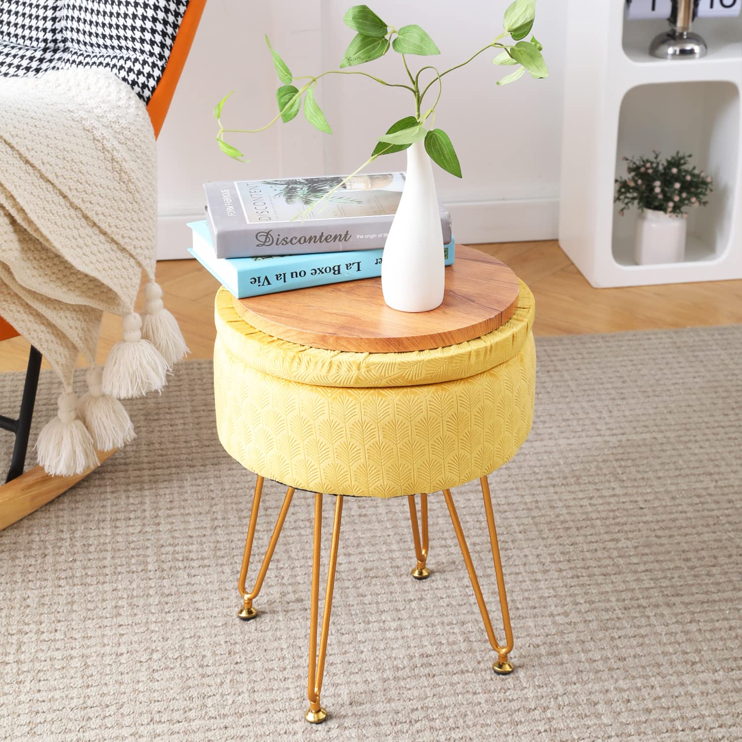 Velvet Ottoman with Storage Space - From Where - 