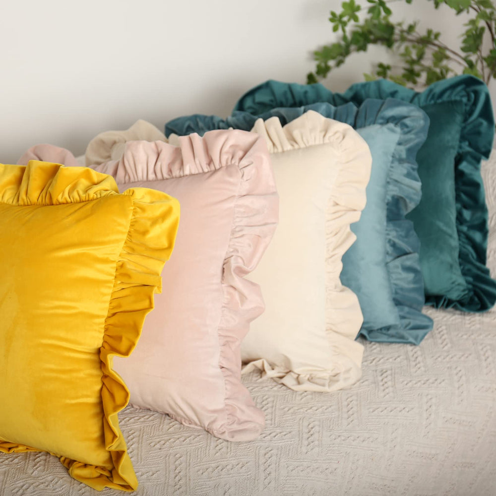 Velvet Ruffle Throw Pillow Covers (Set of 2) - From Where - 