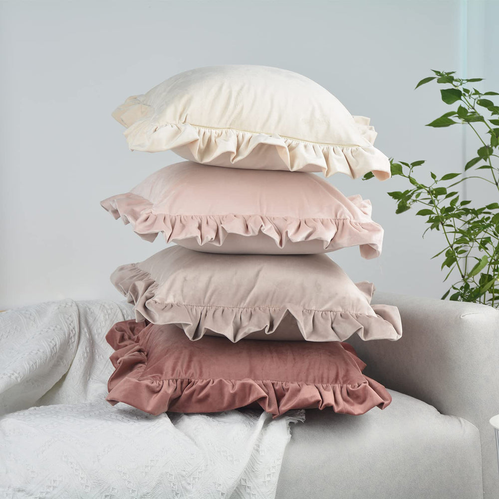 Velvet Ruffle Throw Pillow Covers (Set of 2) - From Where - 