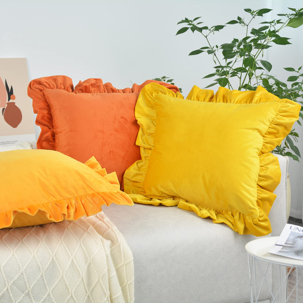 Velvet Ruffle Throw Pillow Covers (Set of 2) - From Where - 