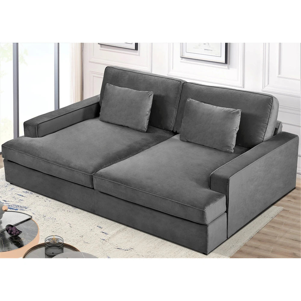 Velvet Square Arms Oversized Sofa - From Where - 