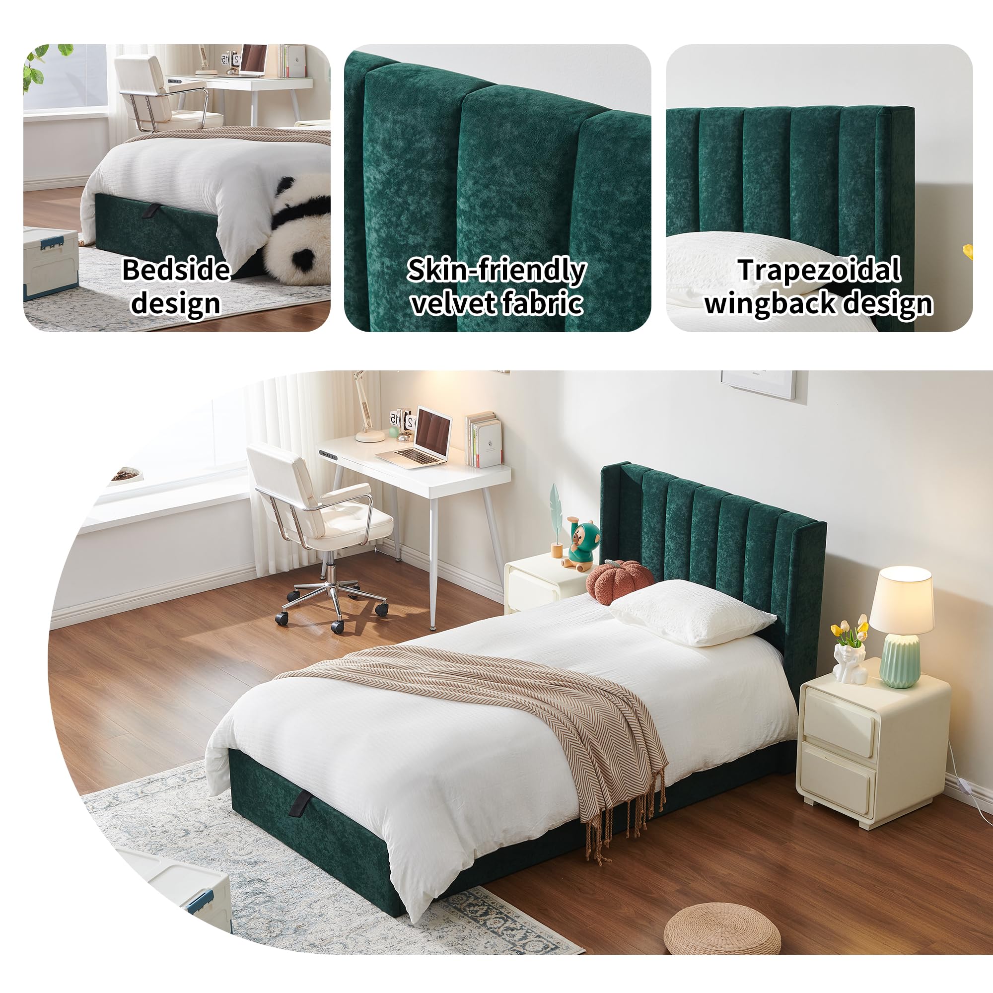 Velvet Wingback Storage Bed - From Where Finds - 