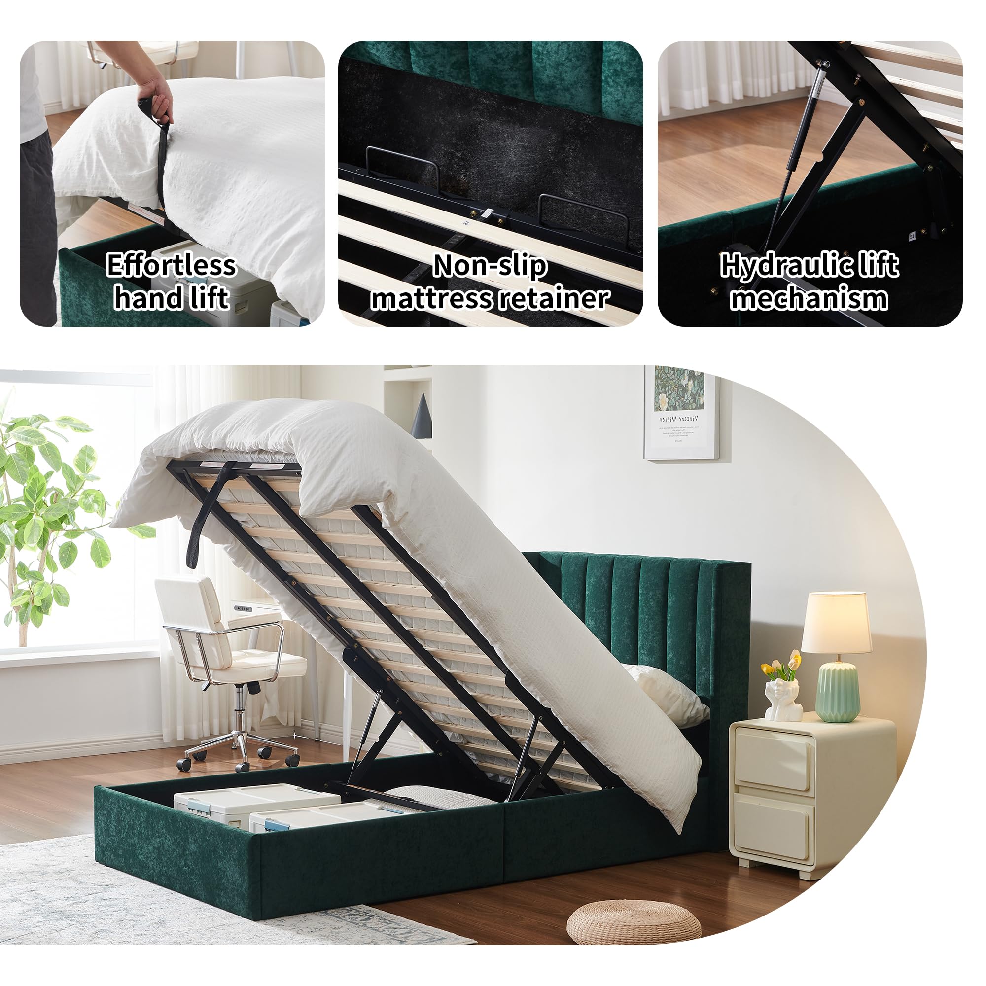 Velvet Wingback Storage Bed - From Where Finds - 
