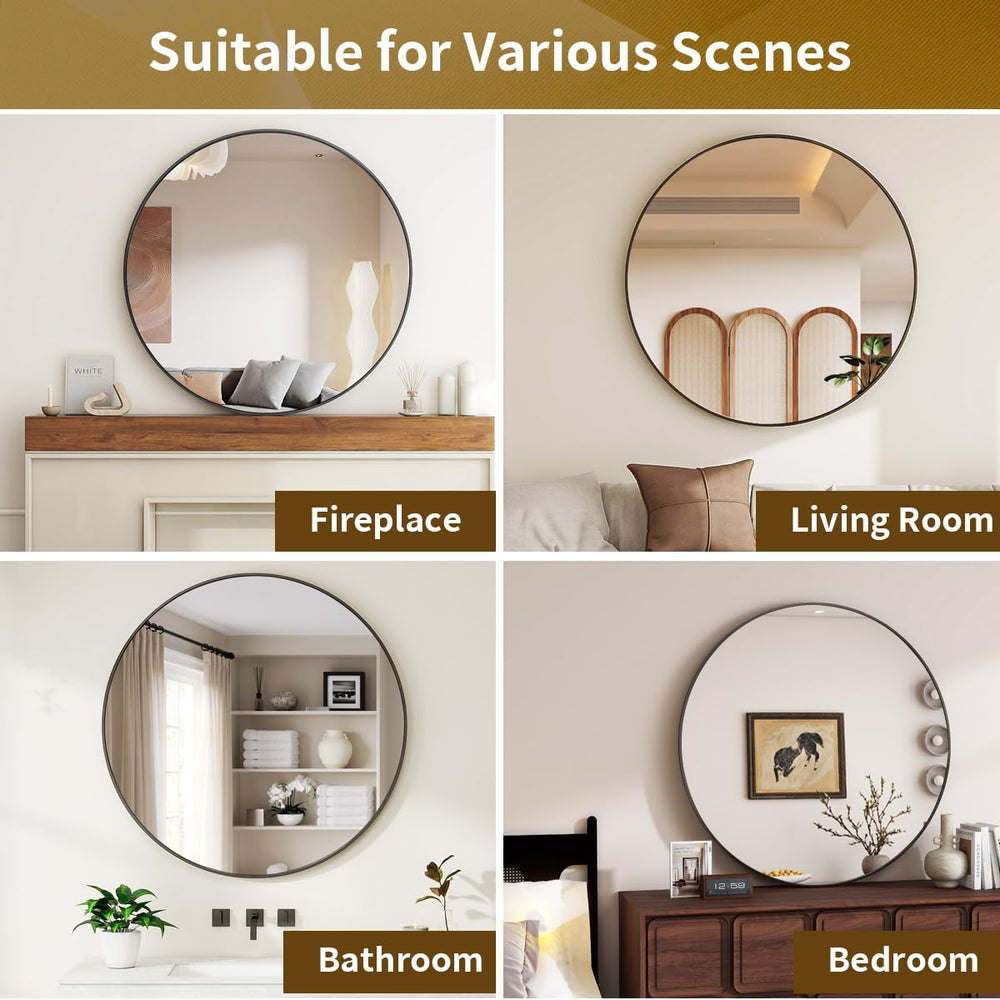 VETROVUE Black Round Mirror, 30 Inch Bathroom Mirror with Metal Frame, Wall Wall - Mounted for Entryway, Bathroom, Vanity, Living Room - From Where - 