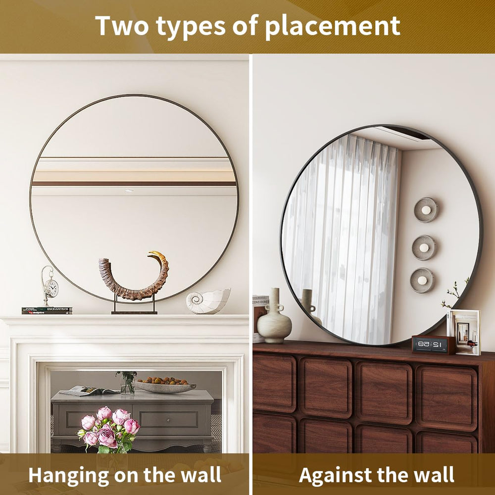 VETROVUE Black Round Mirror, 30 Inch Bathroom Mirror with Metal Frame, Wall Wall - Mounted for Entryway, Bathroom, Vanity, Living Room - From Where - 