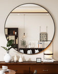 VETROVUE Black Round Mirror, 30 Inch Bathroom Mirror with Metal Frame, Wall Wall - Mounted for Entryway, Bathroom, Vanity, Living Room - From Where - 
