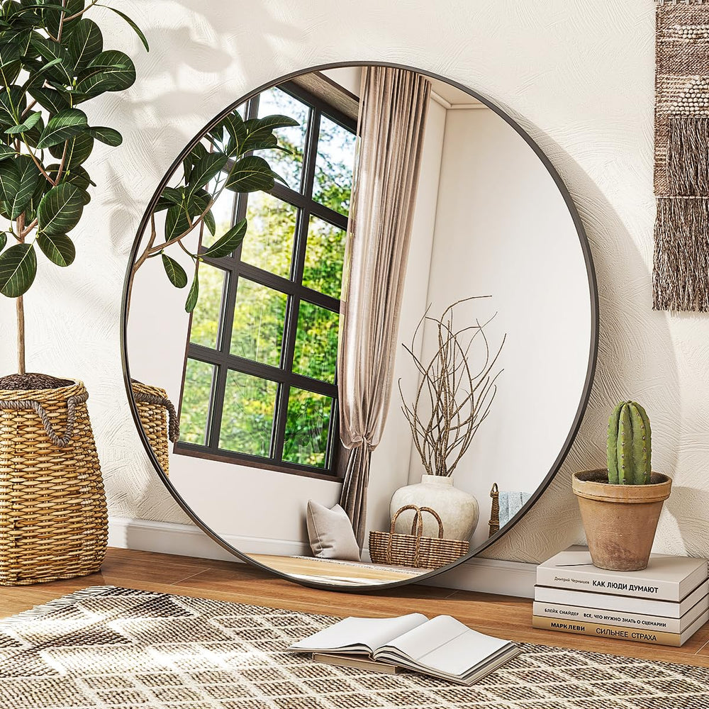 VETROVUE Black Round Mirror, 30 Inch Bathroom Mirror with Metal Frame, Wall Wall - Mounted for Entryway, Bathroom, Vanity, Living Room - From Where - 