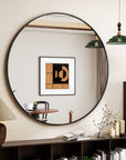 VETROVUE Black Round Mirror, 30 Inch Bathroom Mirror with Metal Frame, Wall Wall - Mounted for Entryway, Bathroom, Vanity, Living Room - From Where - 